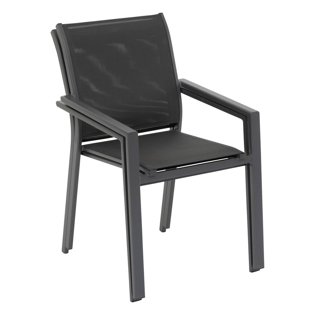 Silla de jardín con reposabrazos apilable ESSENTIA Antracita / Grafito Aluminio tratado con epoxi, Texaline Antracita / Grafito