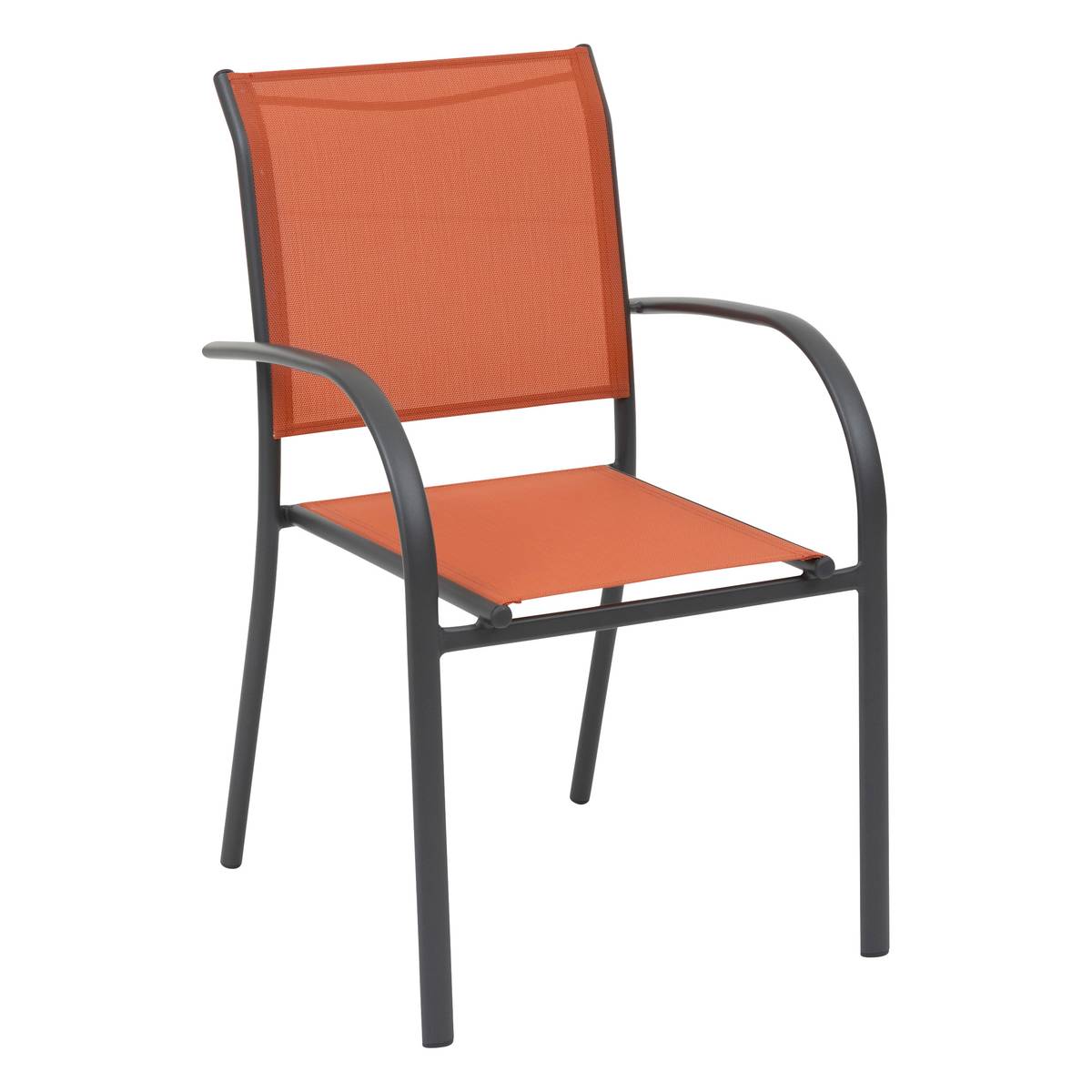 Silla de jardín con reposabrazos apilable PIAZZA Ámbar / Grafito Aluminio tratado con epoxi, Texaline Ámbar / Grafito