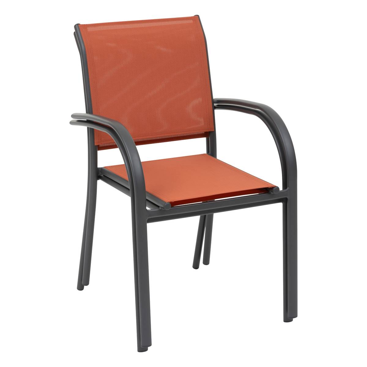 Silla de jardín con reposabrazos apilable PIAZZA Ámbar / Grafito Aluminio tratado con epoxi, Texaline Ámbar / Grafito
