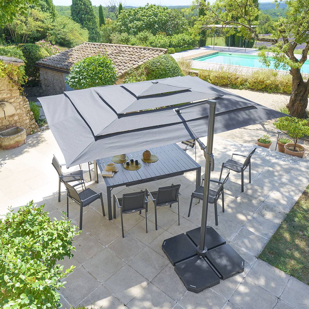Parasol lateral rectangular inclinable MELHIA Antracita 4 x 3 m - Aluminio tratado con epoxi, Acero, Olefina Antracita