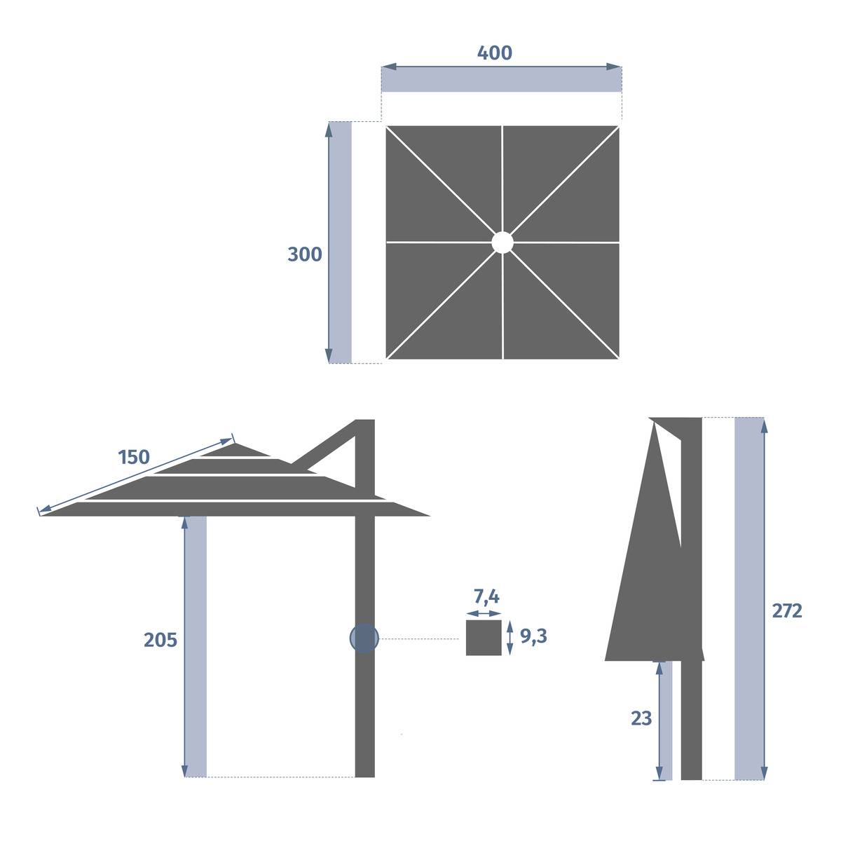 Parasol lateral rectangular inclinable MELHIA Antracita 4 x 3 m - Aluminio tratado con epoxi, Acero, Olefina Antracita