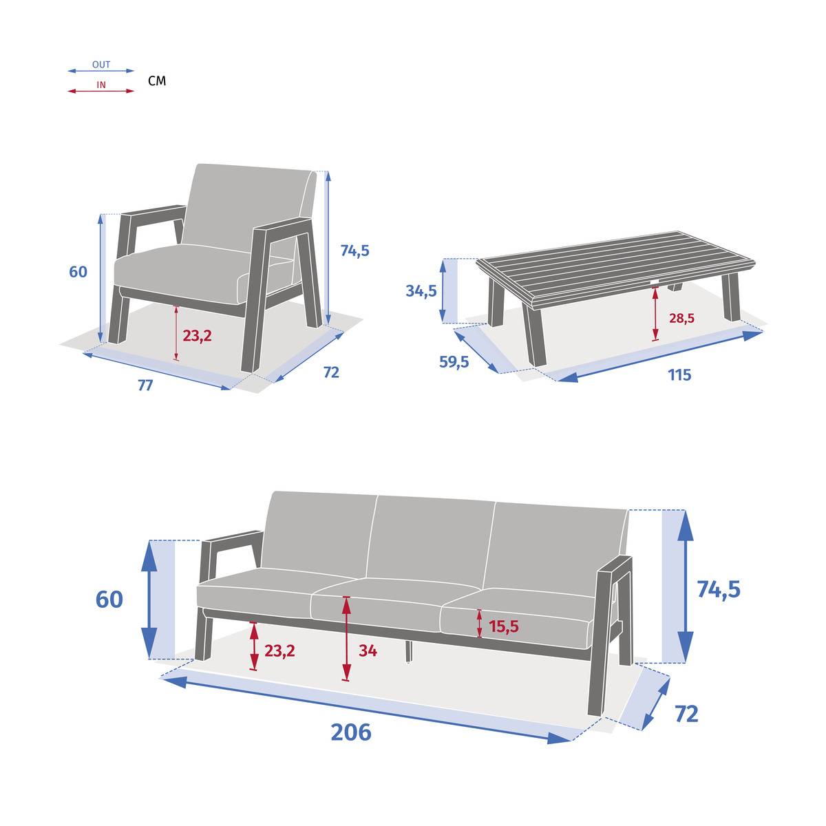 Conjunto de jardín AXIOME Beige / Praline 5 plazas - Aluminio tratado con epoxi, Texaline, Olefina Beige / Praliné
