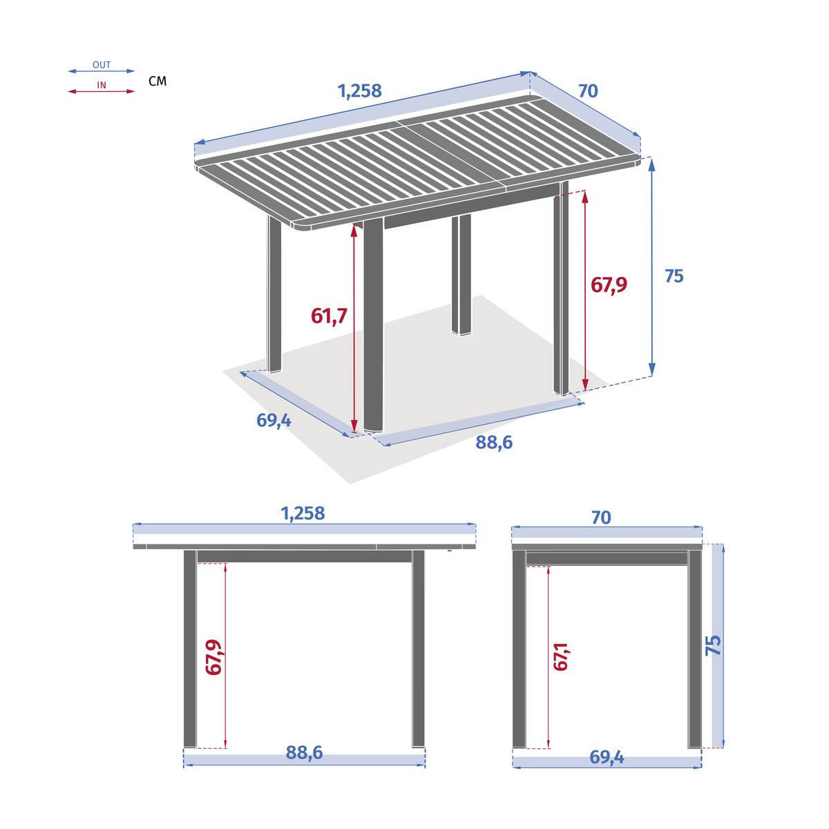 Mesa de jardín extensible FOLYA Eucalipto / Grafito 4 plazas - Aluminio tratado con epoxi, eucalipto certificado FSC® Eucalipto / Grafito
