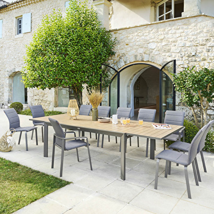 Mesa de jardín extensible ÉVASION efecto madera Miel y Caramelo