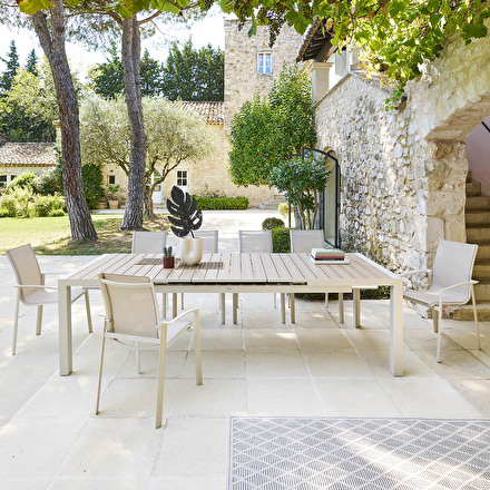Mesa de jardín extensible ÉVASION efecto madera Lino y Arcilla
