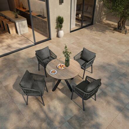 Mesa de jardín redonda ORIENGO Acacia / Grafito 4 plazas - Aluminio tratado con epoxi, acacia certificada FSC®