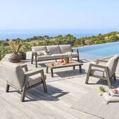 Conjunto de jardín AXIOME Beige / Praline 5 plazas - Aluminio tratado con epoxi, Texaline, Olefina Beige / Praliné