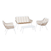 Conjunto de jardín PAOPAO 4 plazas - Acero tratado con epoxi, Poliéster Beige / Blanco