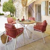 Mesa de jardín redonda ORIENGO Acacia / Blanco 4 plazas - Aluminio tratado con epoxi, acacia certificada FSC® Acacia / Blanco