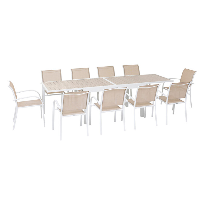 Mesa de jardín extensible PIAZZA Lino y Blanco 10 plazas - Aluminio tratado con epoxi Lino / Blanco