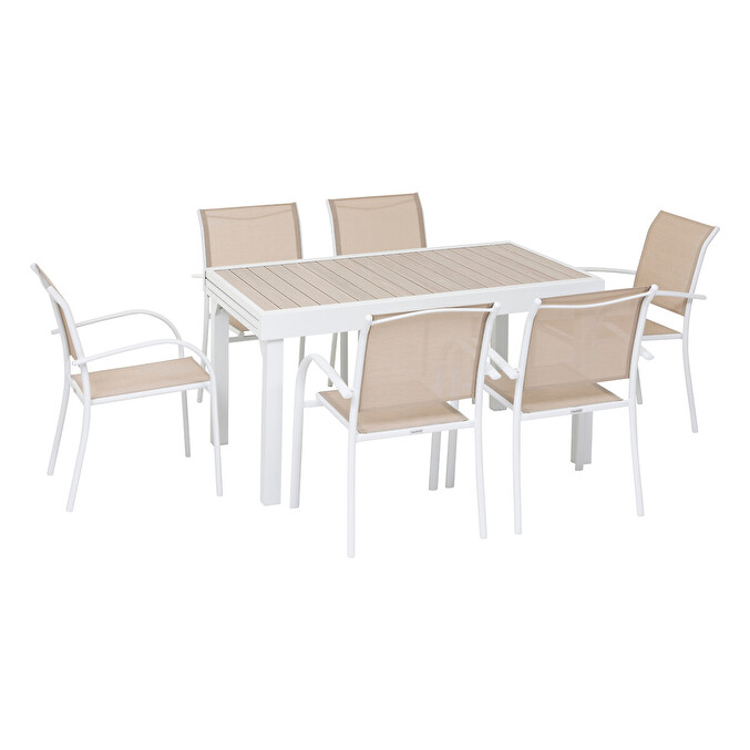 Mesa de jardín extensible PIAZZA Lino y Blanco 10 plazas - Aluminio tratado con epoxi Lino / Blanco