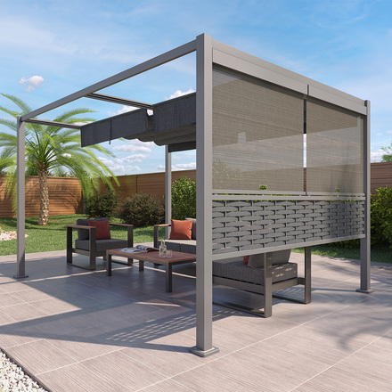 Toldo rectangular ZALYA Grafito & Pizarra + 1 kit de cortinas + raíles