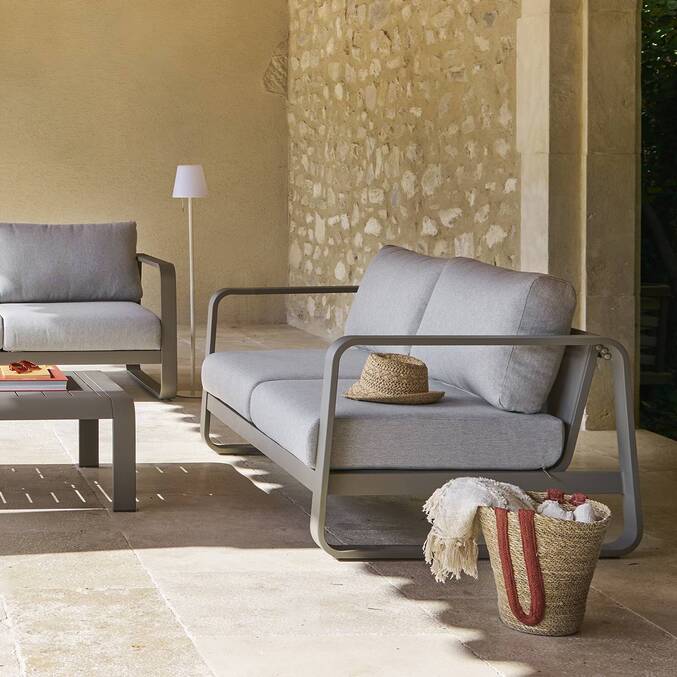 Sofá de jardín DOMILLY Café 2 plazas - Aluminio tratado con epoxi, Olefina Café