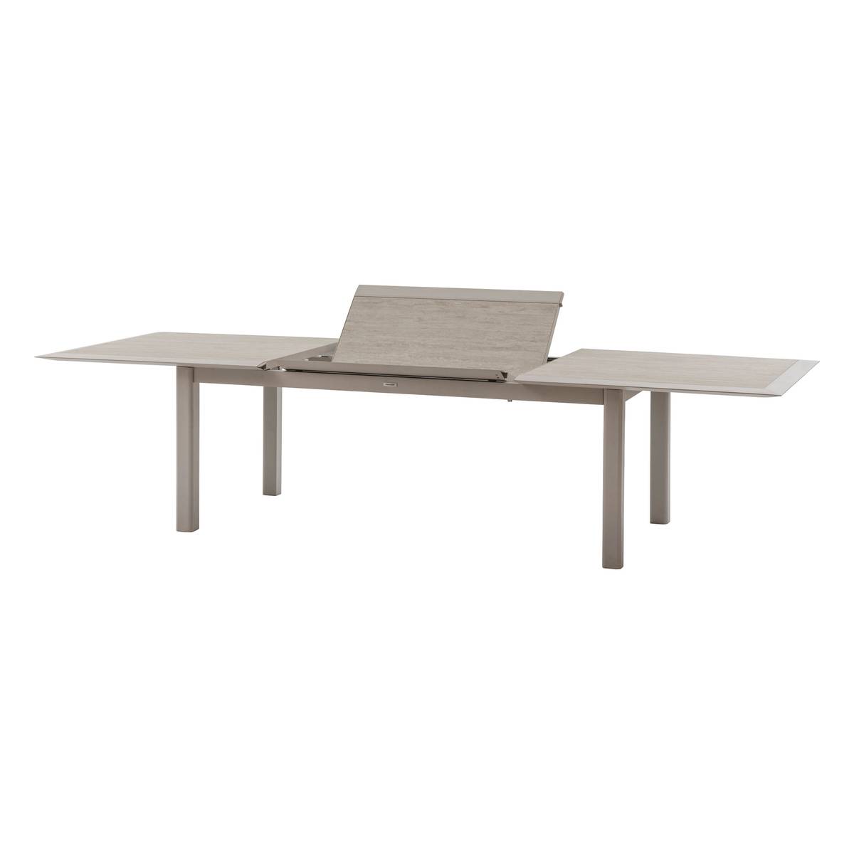 Mesa de jardín extensible ALLURE Efecto madera Greige / Avena 12 plazas - Aluminio con recubrimiento de epoxi Efecto madera greige / Avena