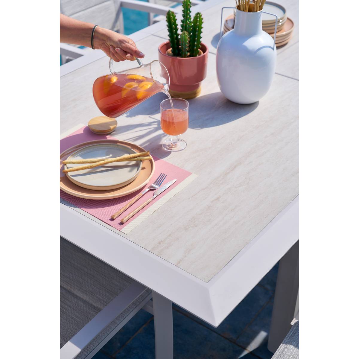 Mesa de jardín extensible ALLURE Efecto madera Greige / Avena 12 plazas - Aluminio con recubrimiento de epoxi Efecto madera greige / Avena