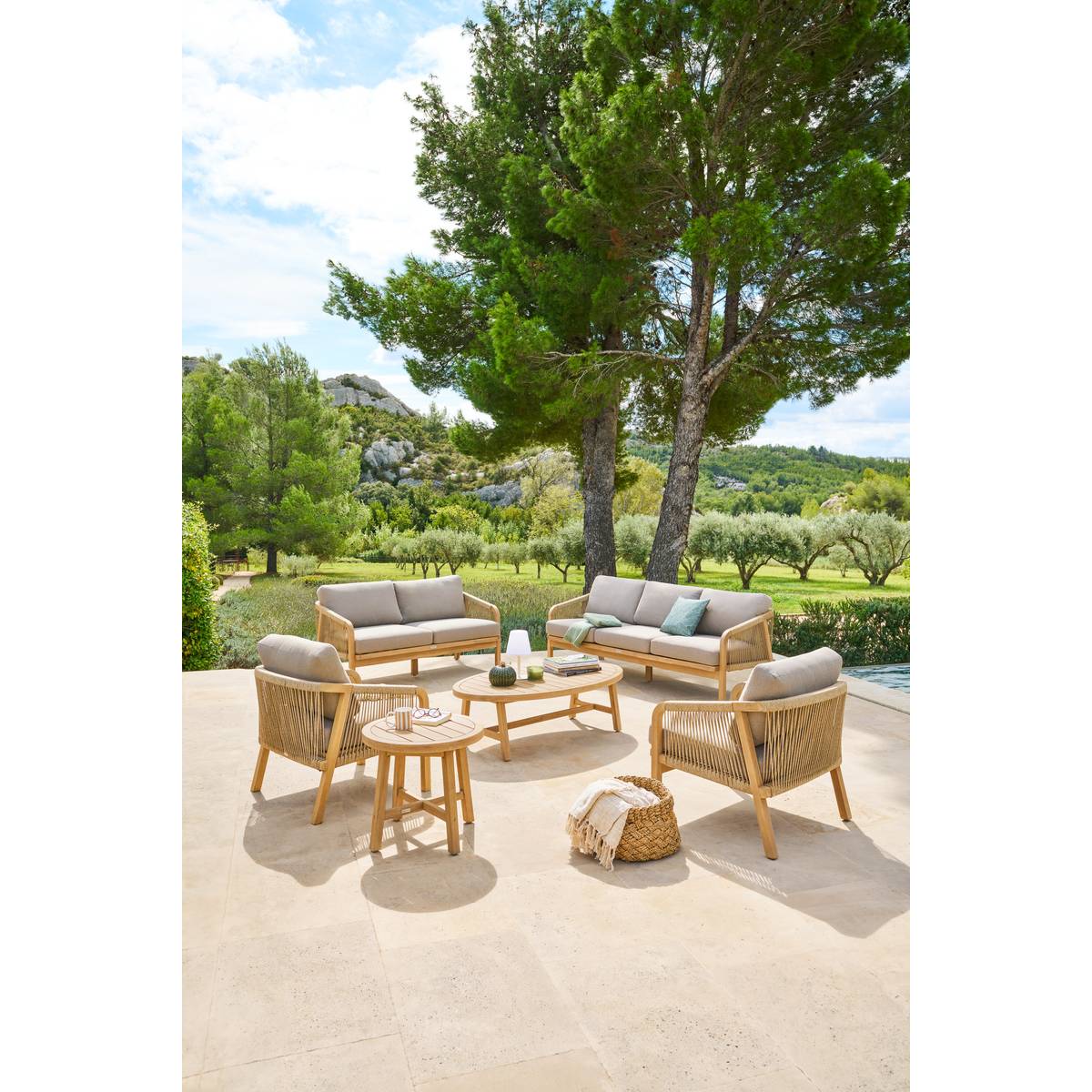 Mesa auxiliar de jardín redonda PAPOUASIE Acacia 55 x 51 cm - Acacia certificado FSC® Acacia