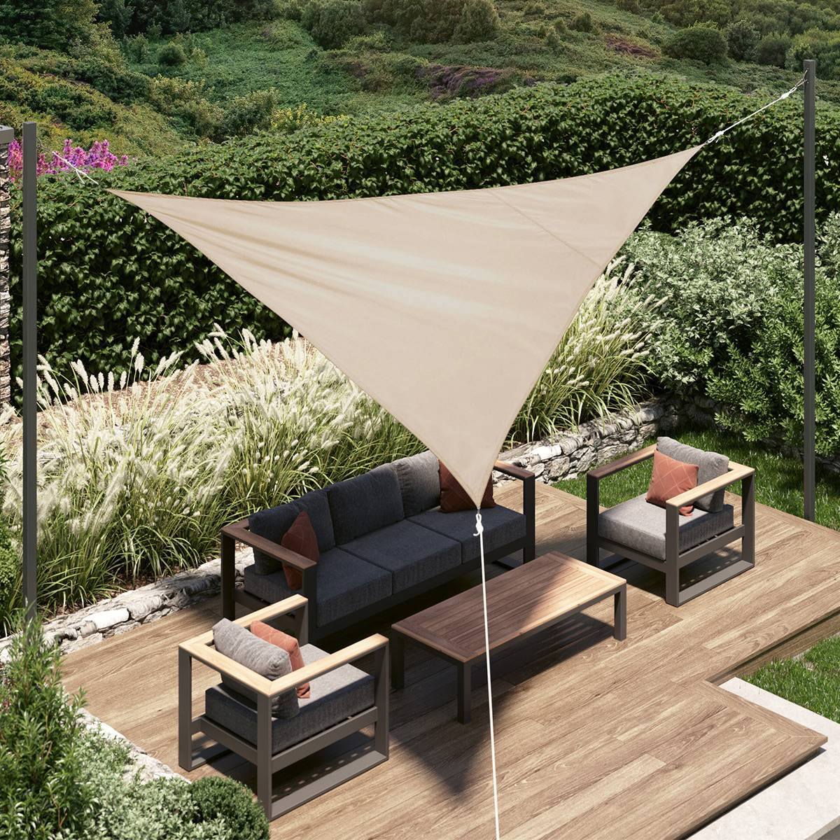 Vela de sombra triangular CURACAO Trigo 3 x 3 x 3 m - Poliéster Trigo