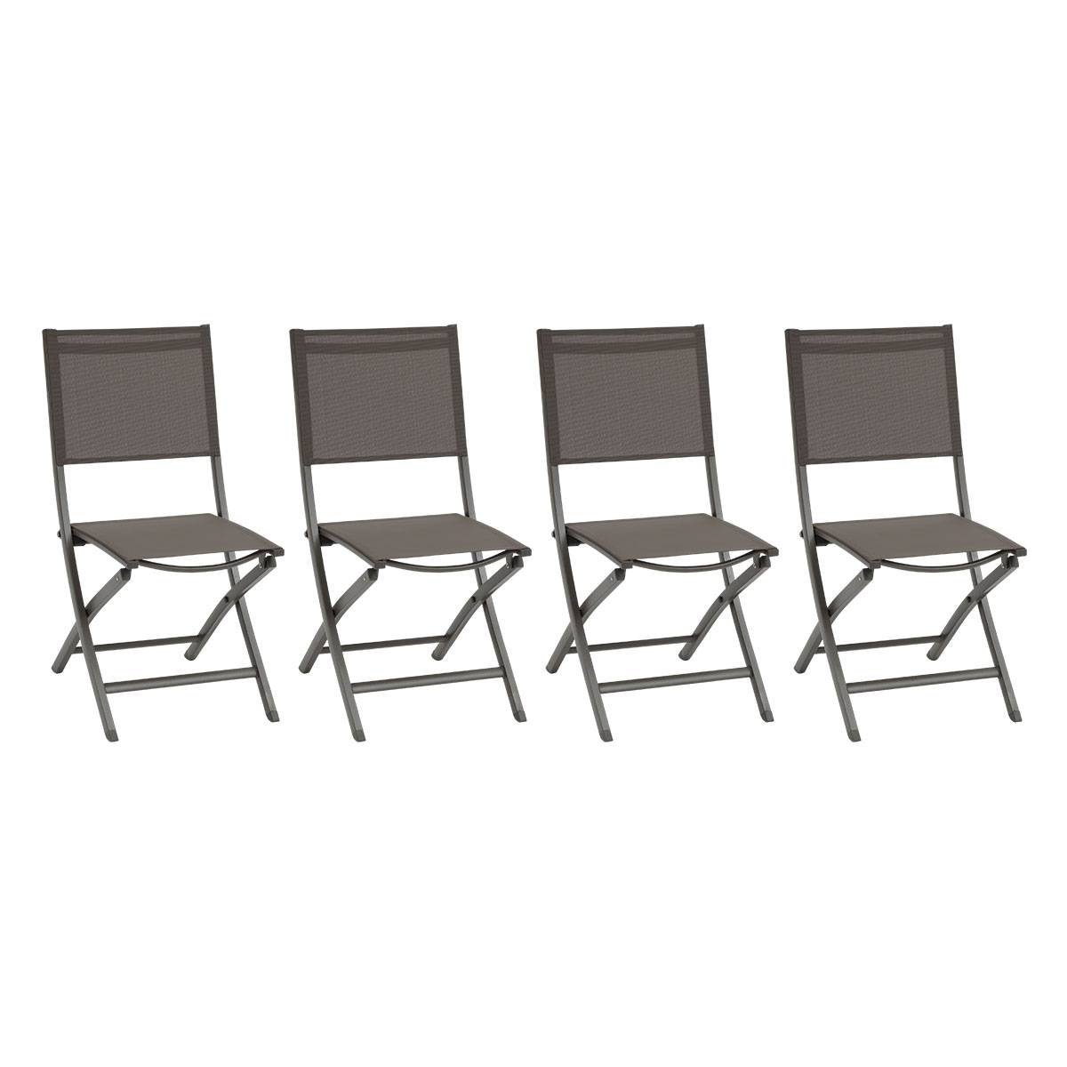 Set de 4 sillas de jardín plegables ESSENTIA Wengé / Praliné Aluminio tratado con epoxi, Texaline Wengué / Praliné