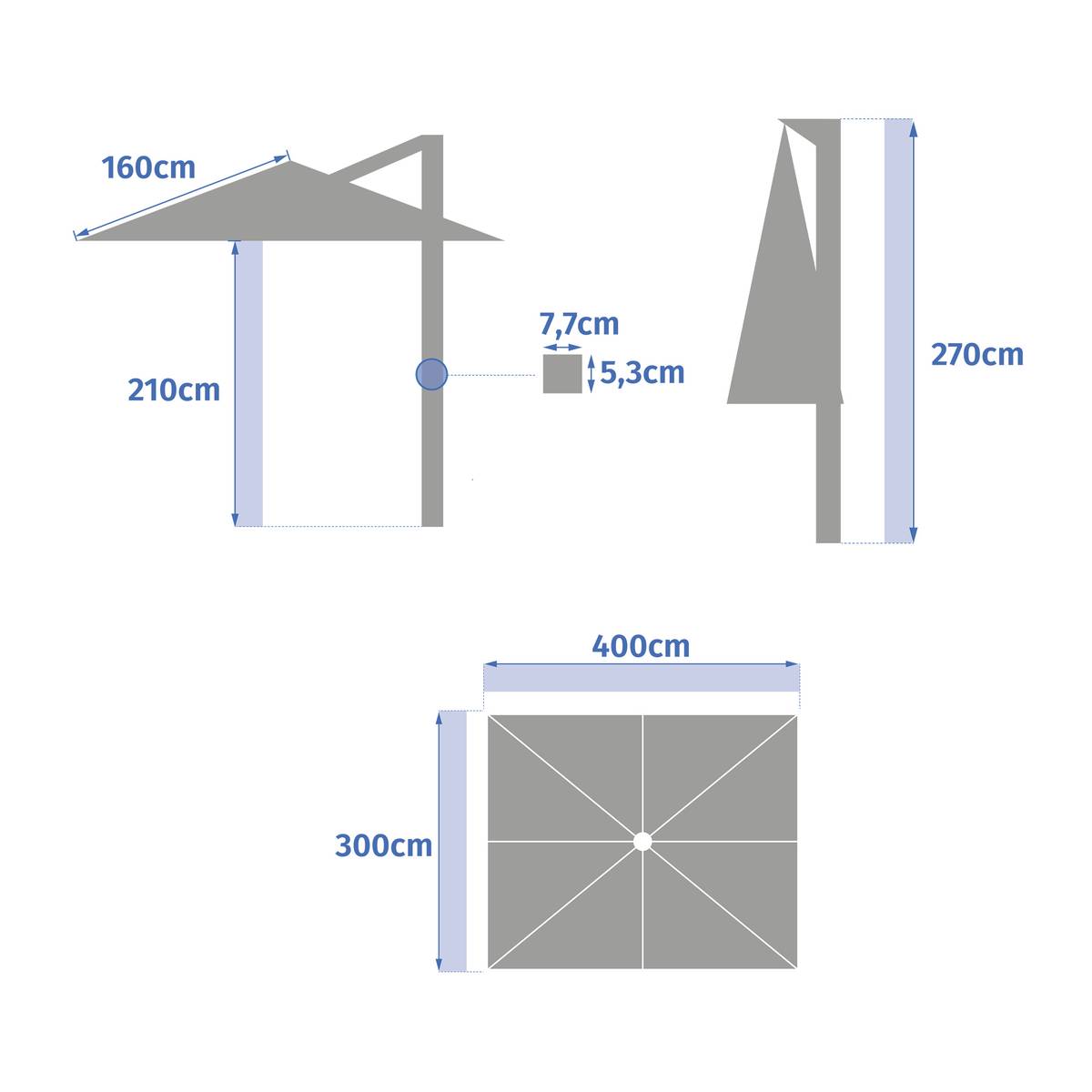 Parasol lateral rectangular ÉQUADOR Pizarra 4 x 3 m - Aluminio, Poliéster Pizarra