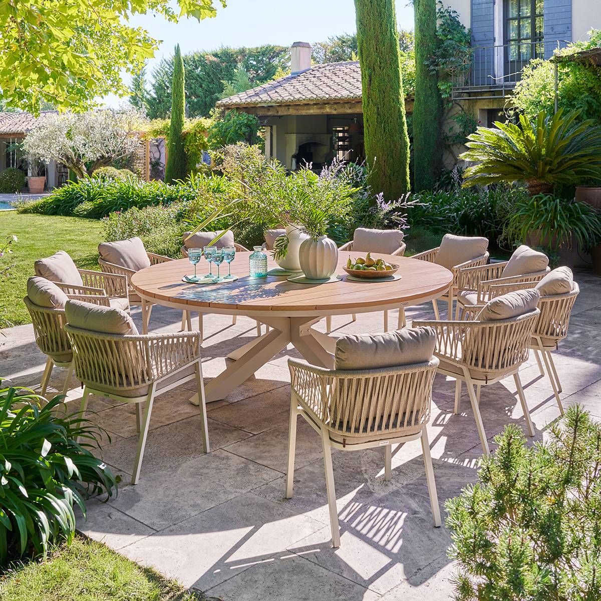 Set de 2 sillas de jardín ORIENGO Beige / Arcilla Aluminio, Mallas trenzadas, Poliéster Beige / Arcilla
