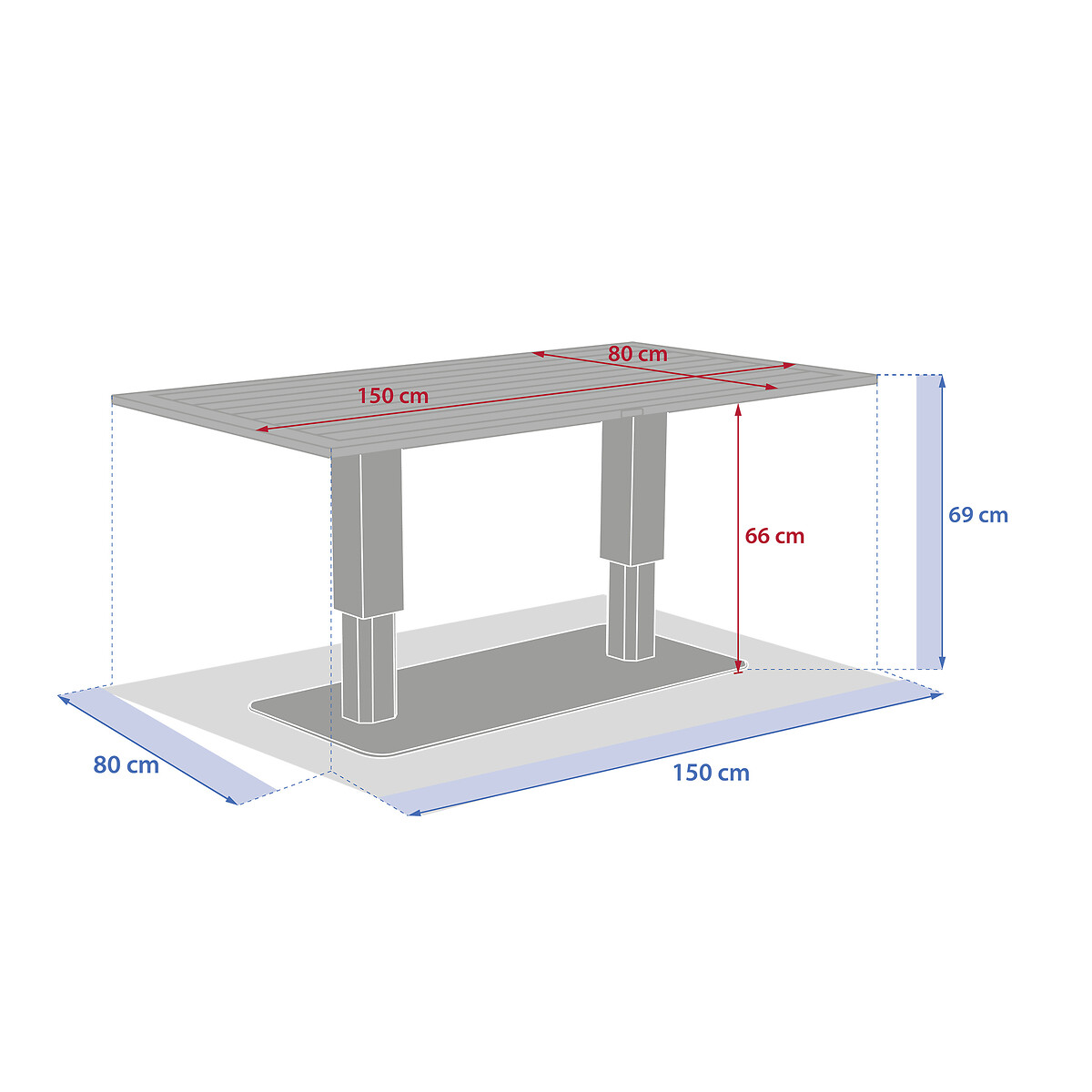 Mesa de jardín rectangular elevable SALIMIA Arcilla y Lino 150 x 80 x 69 cm - Aluminio tratado con epoxi Arcilla / Lino