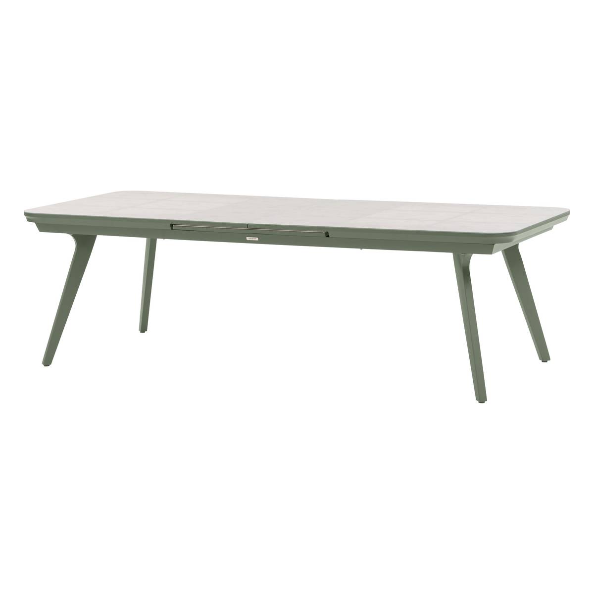 Mesa de jardín extensible PULPY Verde laurel / Gris granito 12 plazas - Aluminio tratado con epoxi, Vidrio con recubrimiento cerámico Laurel verde / Granito gris