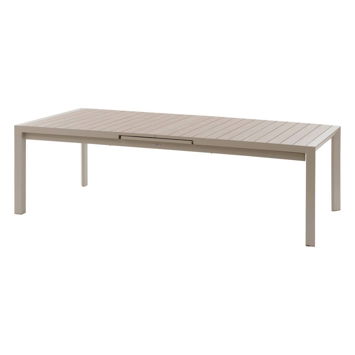 Mesa de jardín extensible ÉVASION Efecto madera Lino / Arcilla 14 plazas - Aluminio tratado con epoxi, Lamas de aluminio efecto madera Efecto madera Lino / Arcilla