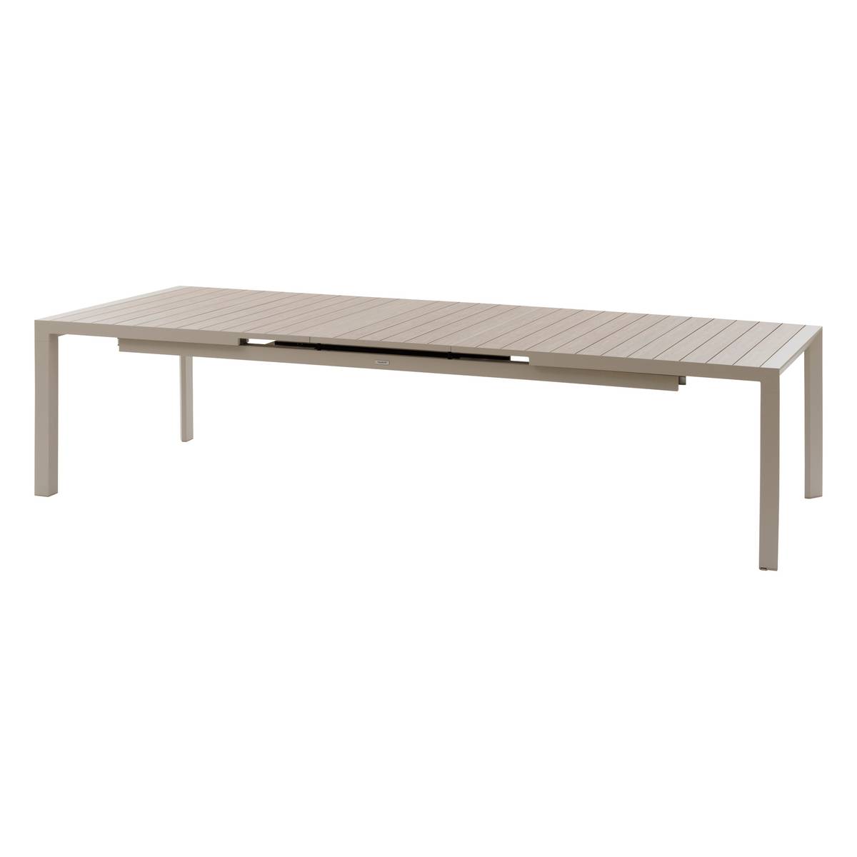 Mesa de jardín extensible ÉVASION Efecto madera Lino / Arcilla 14 plazas - Aluminio tratado con epoxi, Lamas de aluminio efecto madera Efecto madera Lino / Arcilla