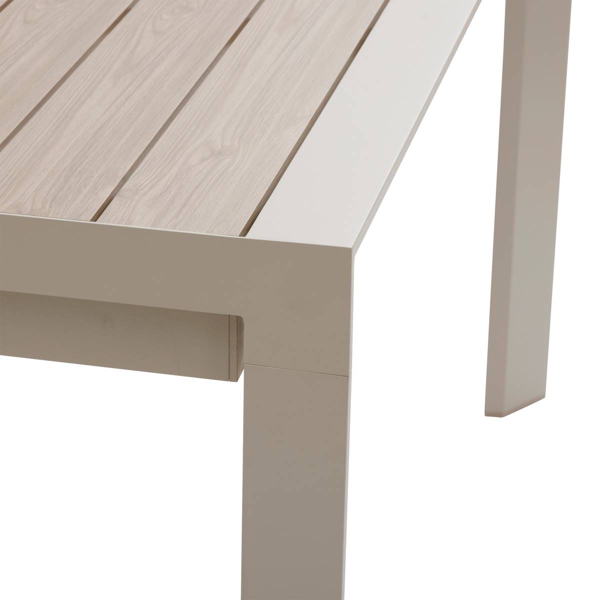Mesa de jardín extensible ÉVASION Efecto madera Lino / Arcilla 14 plazas - Aluminio tratado con epoxi, Lamas de aluminio efecto madera Efecto madera Lino / Arcilla