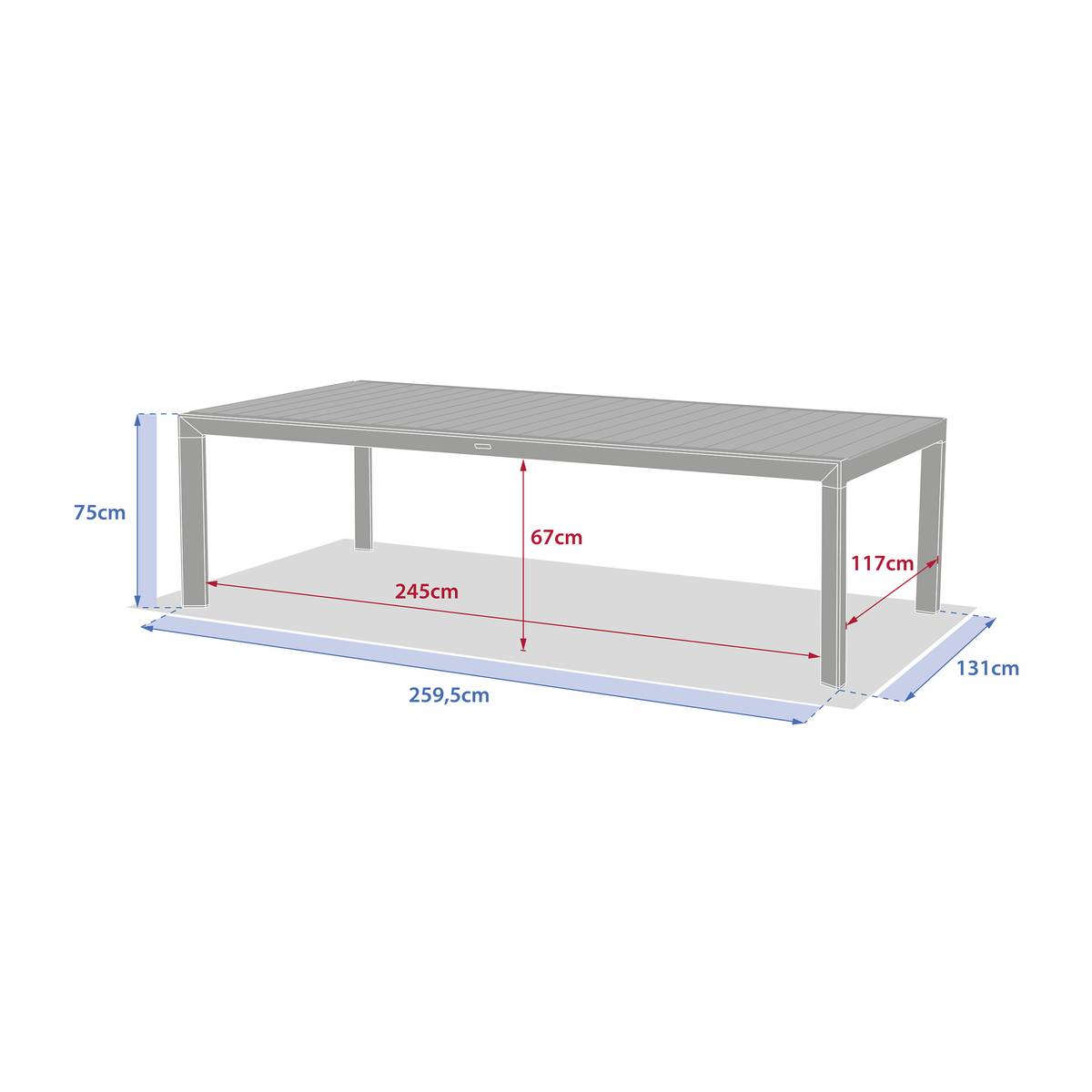Mesa de jardín ÉVASION Efecto madera Lino / Arcilla 12 plazas - Aluminio tratado con epoxi, Lamas de aluminio efecto madera Efecto madera Lino / Arcilla
