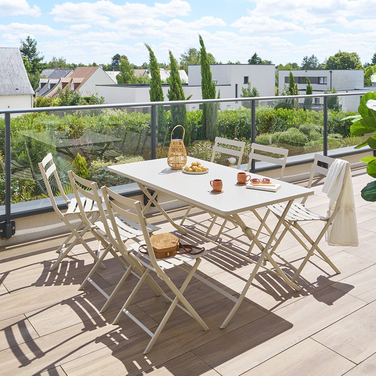 Mesa de jardín rectangular plegable GREENSBORO Arcilla 6 plazas - Acero tratado con epoxi, Tratamiento anticorrosión reforzado Arcilla