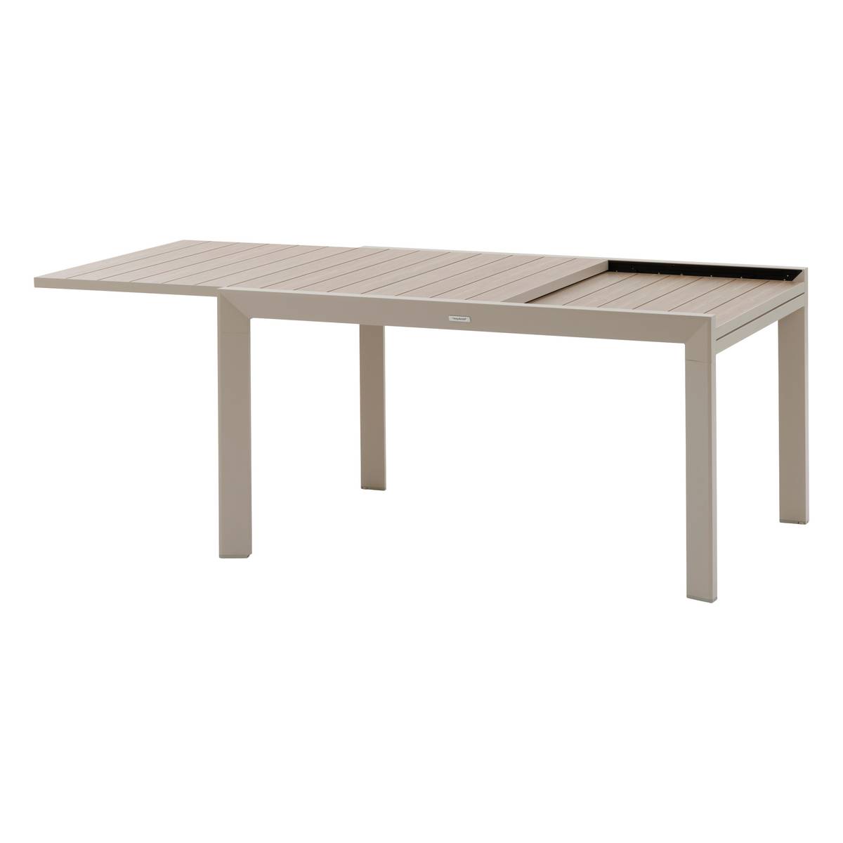 Mesa de jardín extensible deslizante ÉVASION Efecto madera Lino / Arcilla 10 plazas - Aluminio tratado con epoxi, lamas de aluminio efecto madera Efecto madera Lino / Arcilla