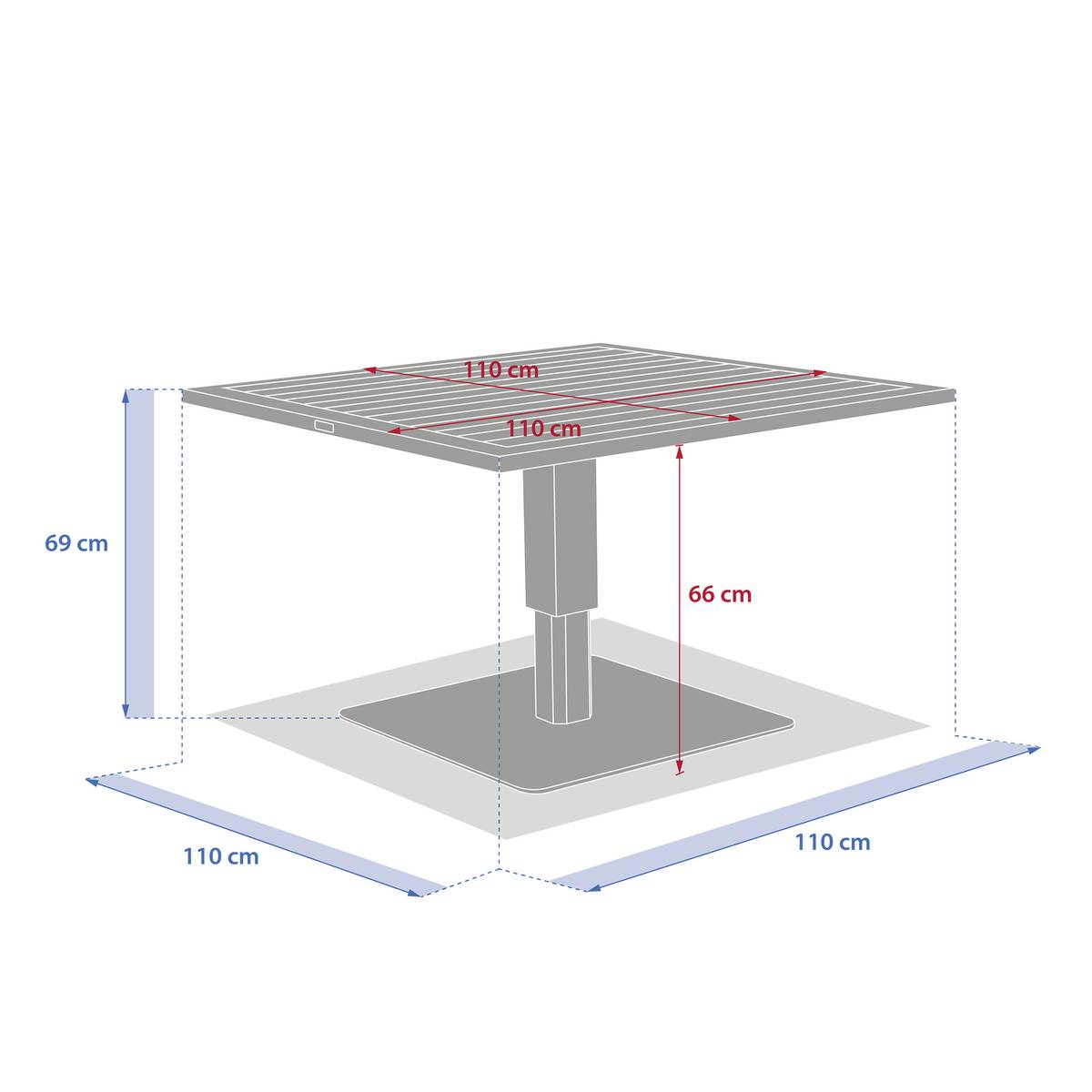 Mesa de jardín cuadrada elevable SALIMIA Avena 110 x 110 x 69 cm - Aluminio con recubrimiento de epoxi Avena