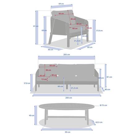 Conjunto de jardín PAPOUASIE Acacia 5 plazas - Acacia certificado FSC®, Poliéster