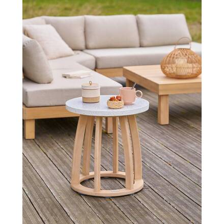 Mesa auxiliar de jardín redonda LEMINDO Eucalipto 50 x 53 cm - Eucalipto certificado FSC®