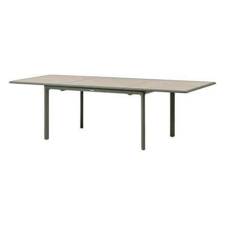 Mesa de jardín DILORS Efecto madera Lino / Verde laurel 10 plazas - Aluminio recubierto de epoxi