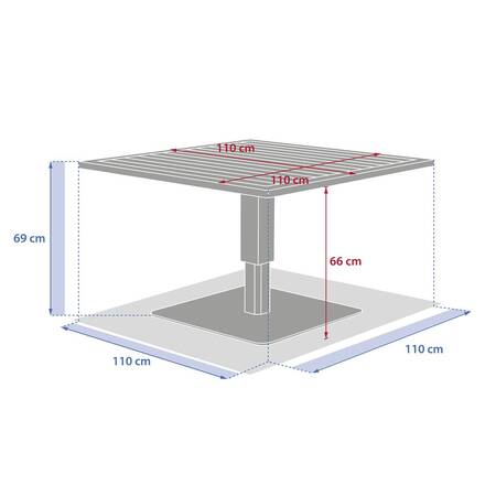 Mesa de jardín cuadrada elevable SALIMIA Grafito / Miel 110 x 110 x 69 cm - Aluminio con recubrimiento de epoxi