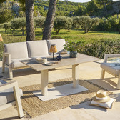 Mesa de jardín rectangular elevable SALIMIA Arcilla y Lino 150 x 80 x 69 cm - Aluminio tratado con epoxi Arcilla / Lino