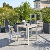 Mesa de jardín ÉVASION Efecto madera Lino / Arcilla 2 plazas - Aluminio tratado con epoxi, Lamas de aluminio efecto madera Efecto madera Lino / Arcilla