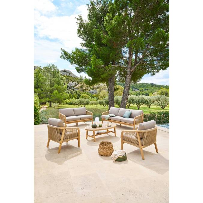 Conjunto de jardín PAPOUASIE Acacia 5 plazas - Acacia certificado FSC®, Poliéster3662