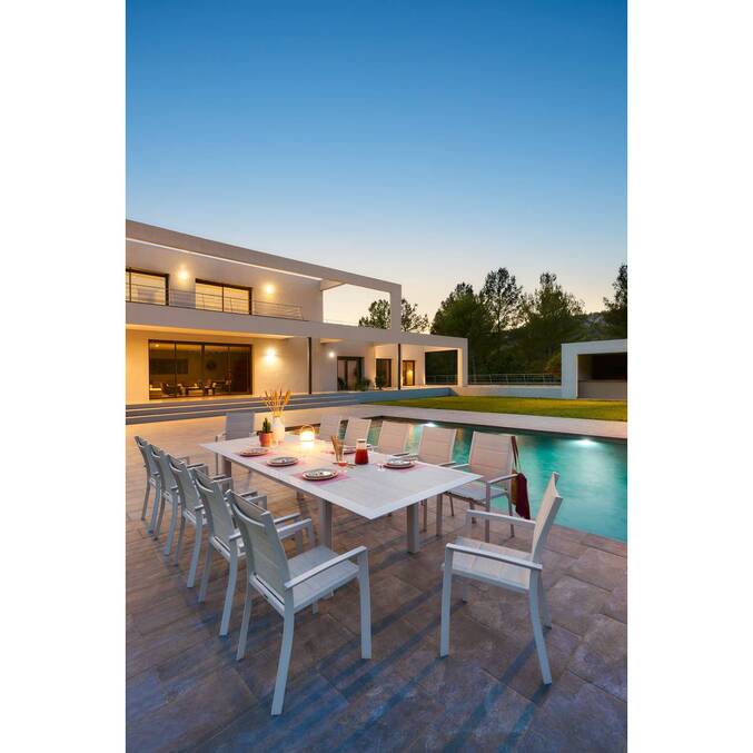 Mesa de jardín extensible ALLURE Efecto madera Greige / Avena 12 plazas - Aluminio con recubrimiento de epoxi Efecto madera greige / Avena