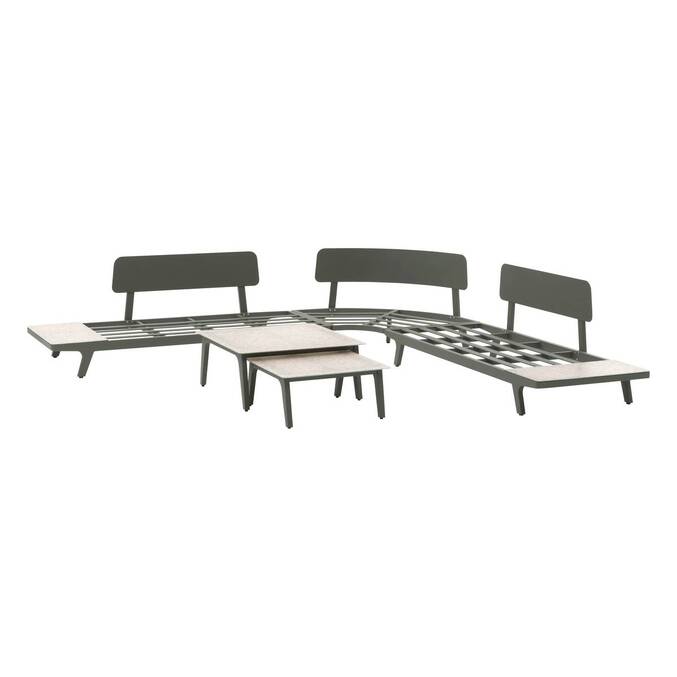 Conjunto de jardín PULPY Verde laurel 7 plazas - Aluminio tratado con epoxi, Poliéster Laurel
