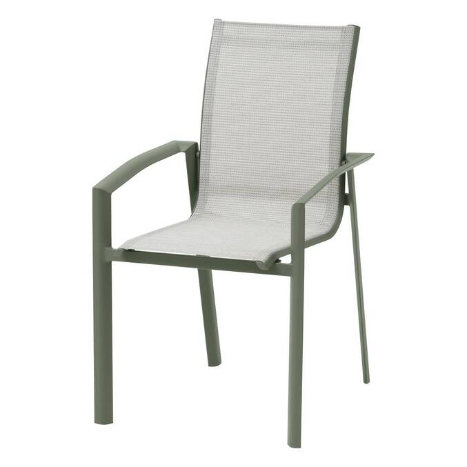 Silla de jardín con reposabrazos apilable AXANT Verde oliva / Verde laurel Aluminio tratado con epoxi, Texaline Verde oliva / Laurel verde