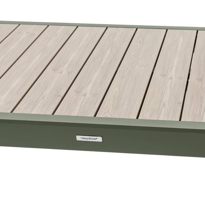 Mesa de jardín extensible deslizante ÉVASION Efecto madera Lino / Verde laurel 10 plazas - Aluminio tratado con epoxi, lamas de aluminio efecto madera Efecto madera Lino / Laurel verde