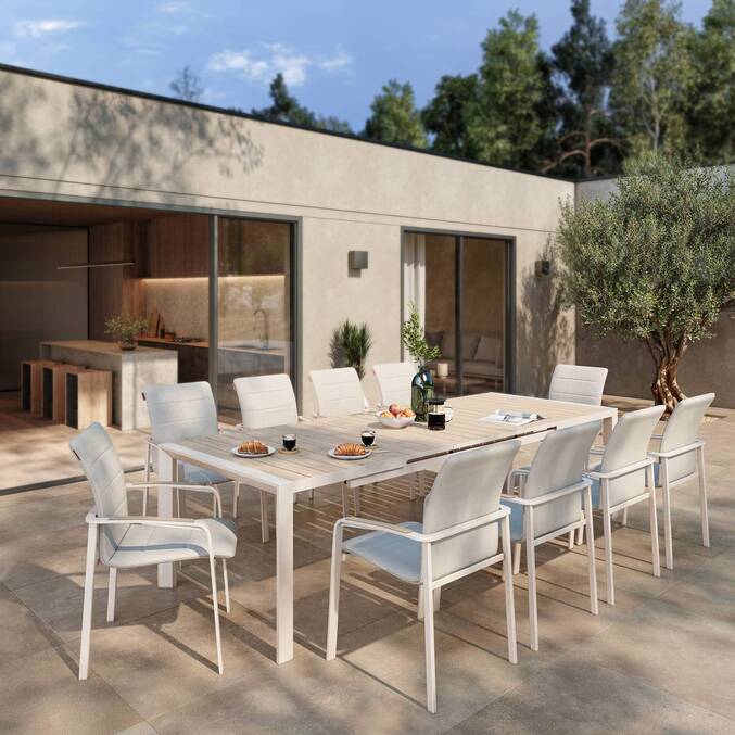 Silla de jardín con reposabrazos apilable DIESE Marfil / Arcilla Aluminio tratado con epoxi, Texaline Marfil / Arcilla
