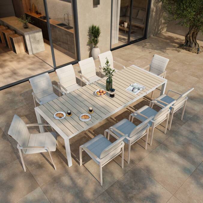 Silla de jardín con reposabrazos apilable DIESE Marfil / Arcilla Aluminio tratado con epoxi, Texaline Marfil / Arcilla