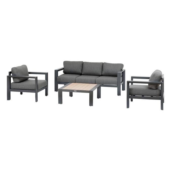 Conjunto de jardín ÉVASION Grafito / Miel 5 plazas - Aluminio tratado con epoxi, Olefina3789