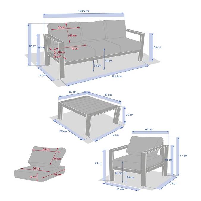 Conjunto de jardín ÉVASION Grafito / Miel 5 plazas - Aluminio tratado con epoxi, Olefina3789