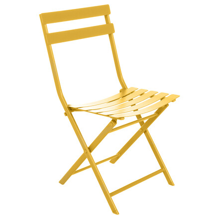 1 mesa de jardín plegable cuadrada + 2 sillas GREENSBORO Amarillo mostaza 2 plazas - Acero tratado con epoxi, Tratamiento anticorrosión reforzado