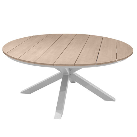 Conjunto de mesa de jardín redonda + 8 sillones ORIENGO Acacia y Blanco 8 plazas - Aluminio con tratamiento epoxi, Acacia certificada FSC®
